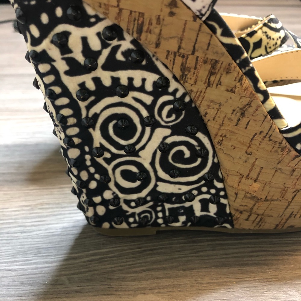 Damask Studded Cork Wedge Heels size 9